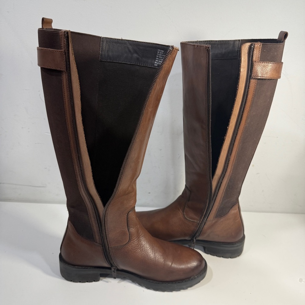 Dune London Knee High Tall Brown Zip Leather Riding Boots Women's Size 39 8 US - Picture 4 of 13